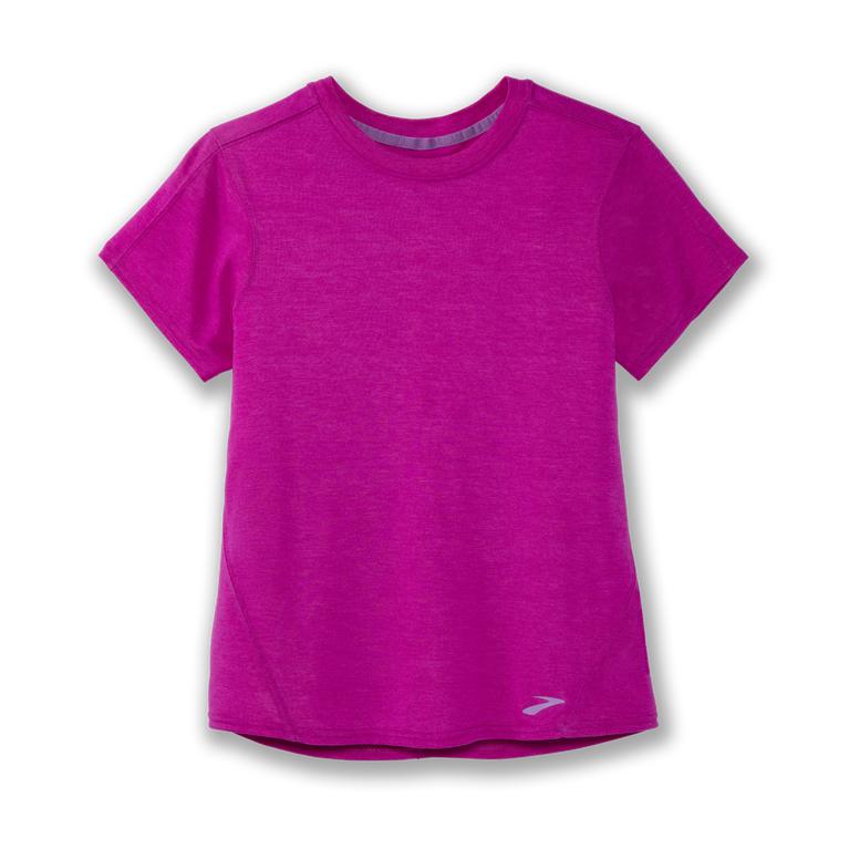 Brooks Distance Womens Short Sleeve Running Shirt - Heather Magenta - Indonesia (VTEA-13754)